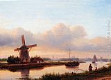 Famous Summer Paintings - A Panoramic Summer Landscape With Barges On The Trekvliet, The Hague In The Distance